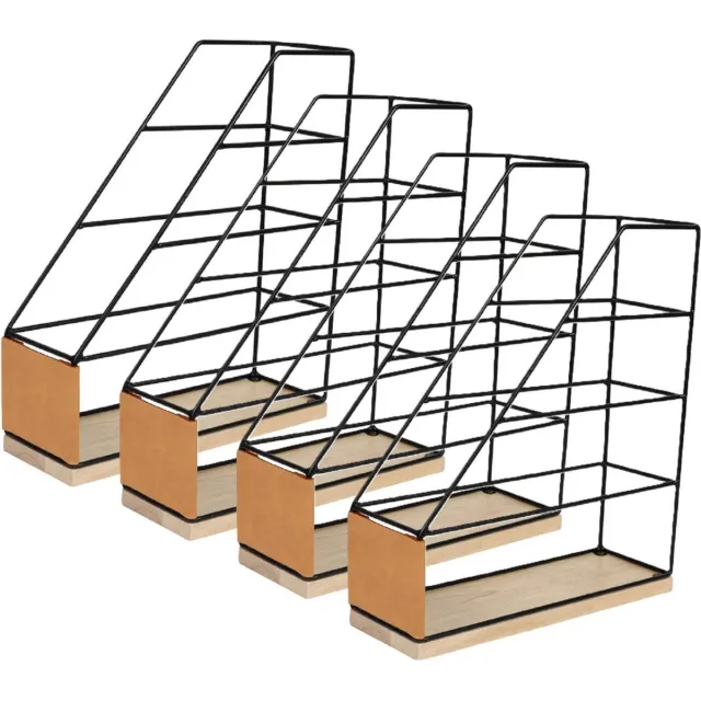 Modern Spirit Lectuurbak/documenten opbergbak - 4x - zwart/beige - metaal/hout - L9 x B25 x H29 cm - Kantoorbenodigdheden - Bureau-accessoires