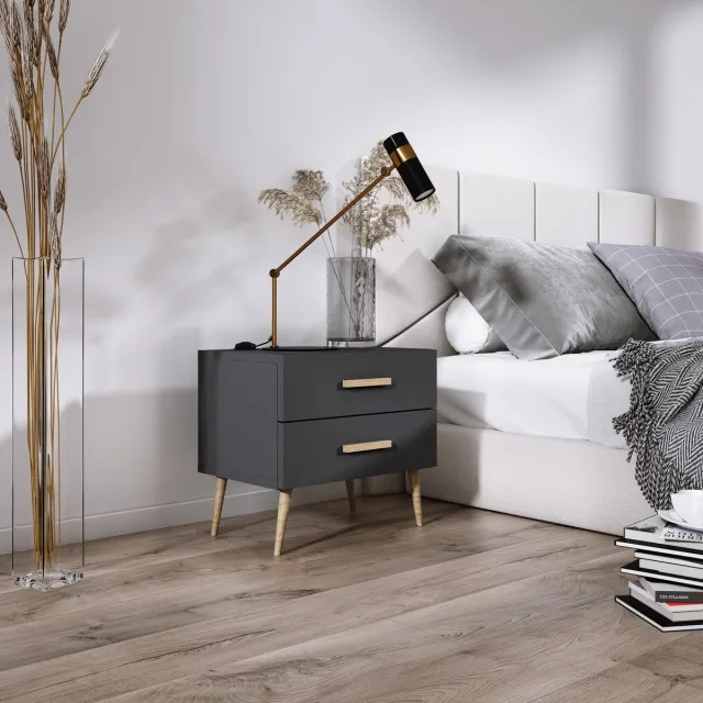 Meubel Square Nachtkastje SINDI 2 - Set van 2 - Antraciet - Eiken - Scandinavische stijl