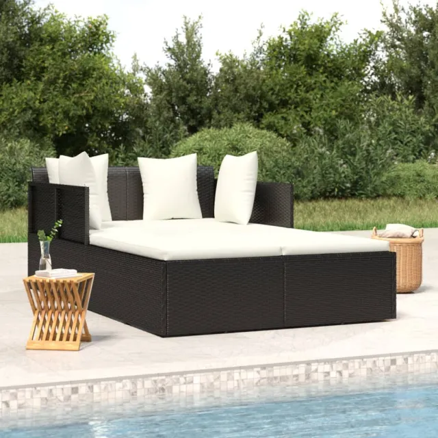 vidaXL Ligbed met kussens 182x118x63 cm poly rattan zwart, foto 2