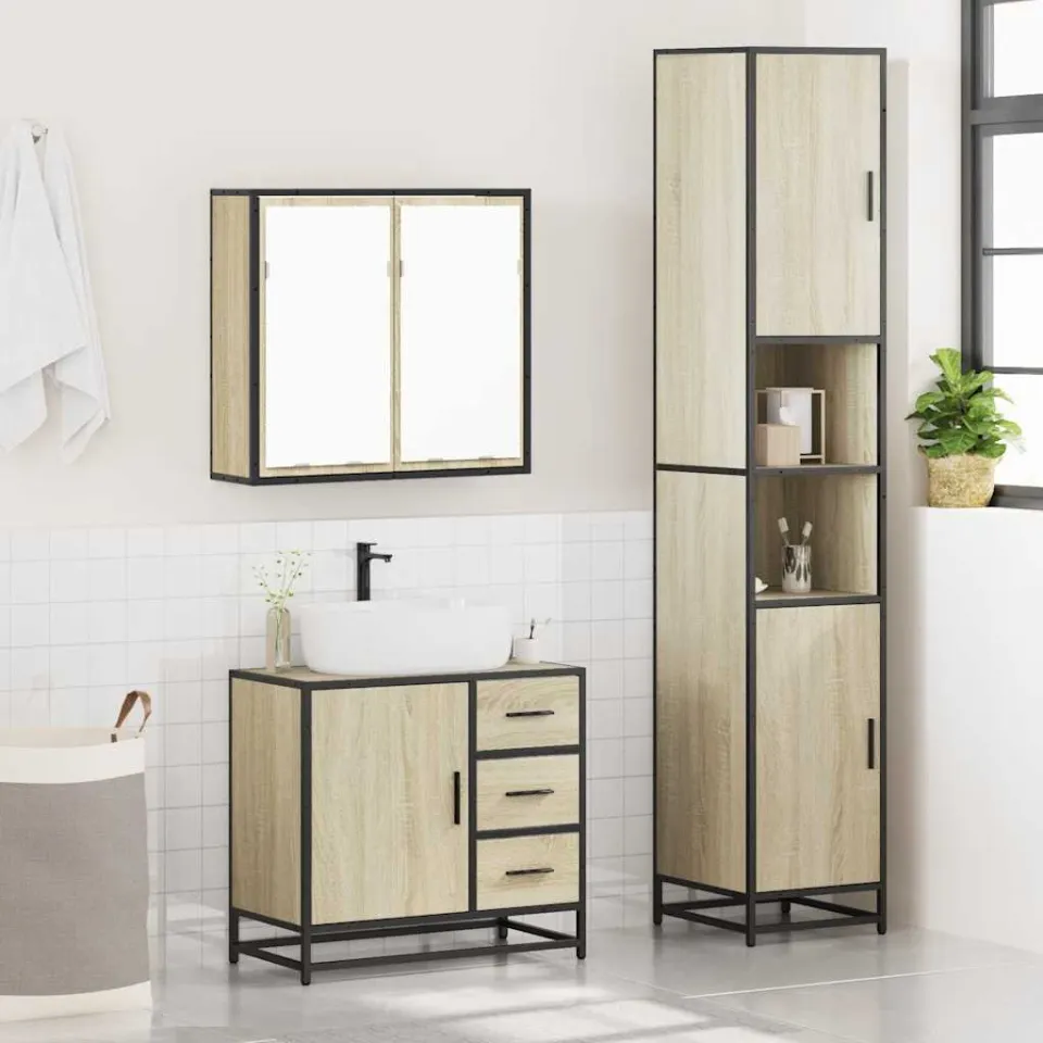 vidaXL 3-delige Badkamermeubelset bewerkt hout sonoma eikenkleurig, foto 4