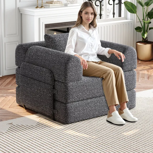 DESMIU Slaapbank 94 cm - 2-in-1 1-Zits Met Armleuningvak En Bedfunctie - Voor Woonkamer En Logeerkamer - Chenille Grijs