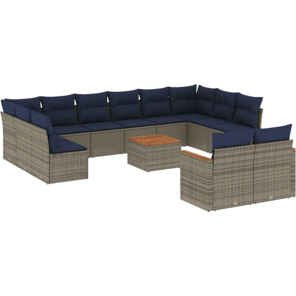 vidaXL 13-delige tuinbankset met kussens, grijs polyrotan, foto 3