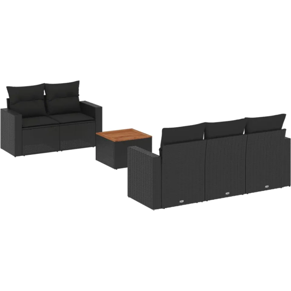 vidaXL 6-delige Loungeset met kussens poly rattan zwart, foto 3