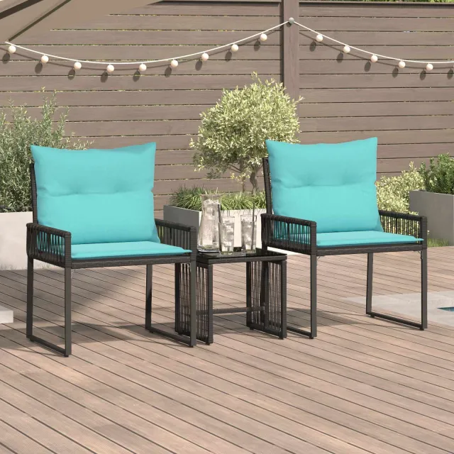 vidaXL Buitenmeubelset 7 st Zwart en Turquoise poly rattan