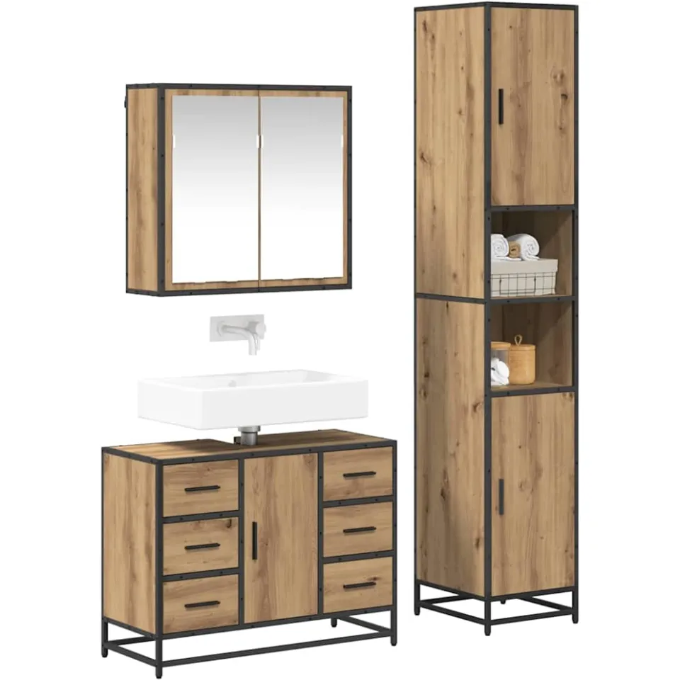 vidaXL Badkamermeubelset 3 st Artisan Eiken 80 x 33 x 60 cm Bruin