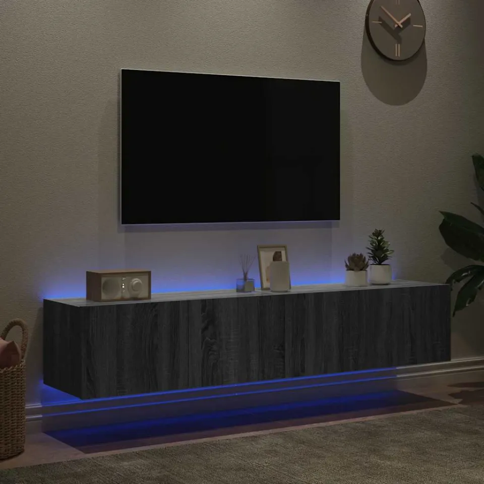 vidaXL Tv-wandmeubels met LED 2 st 80x35x31 cm grijs sonoma, foto 3