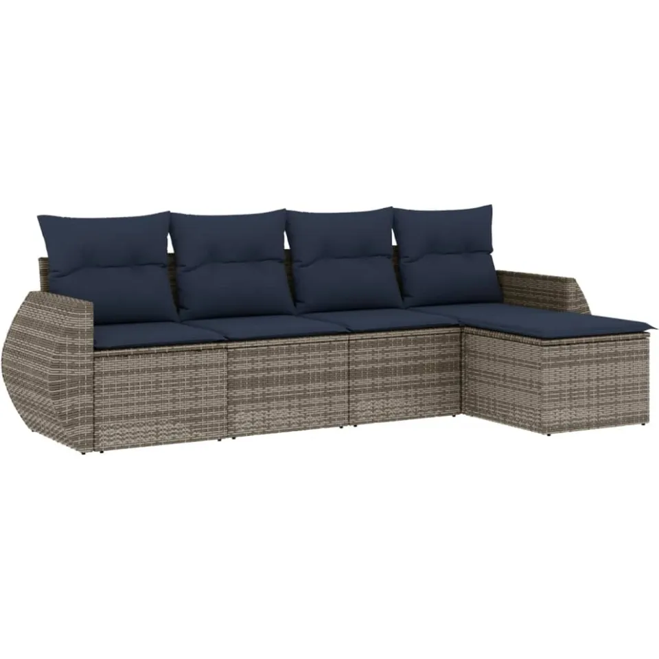 vidaXL 5-delige tuinbankset met kussens, grijs polyrotan, foto 3