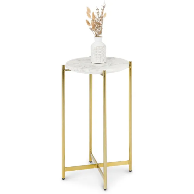 IDIMEX Bijzettafel CRATO met marmeren blad – brons/wit