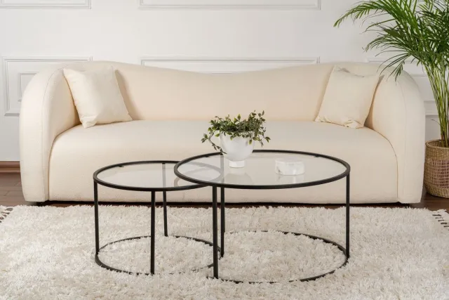 Skye Decor , Glazen salontafelset, Black-Transparent-80-60, Gehard glas, Zwart, 80 x 80 x 43 cm