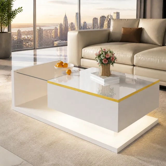 CHICFURN Salontafel - LED-verlichting - open opbergruimte - wit