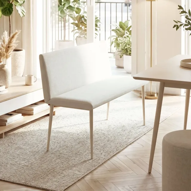 OKWISH Eetbank 120 x 61,5 x 85 cm - Tweezits Zonder Armleuningen Met Rugleuning - Voor Eetkamer en Woonkamer - Polyester en Metaal - Beige Crème