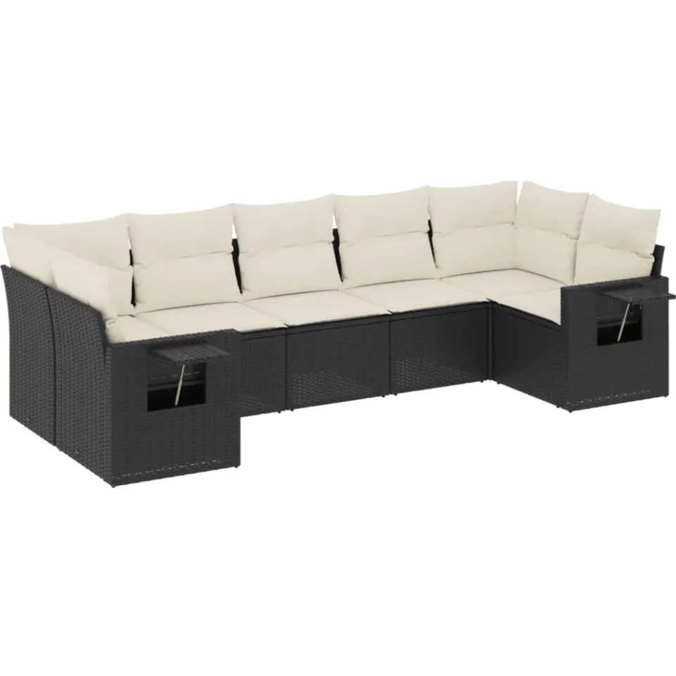 vidaXL 7-delige Loungeset met kussens poly rattan zwart, foto 3