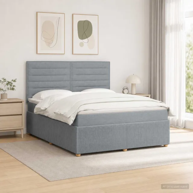 vidaXL LED Boxspring Bed met Matras Lichtgrijs 160 x 200 cm Stof