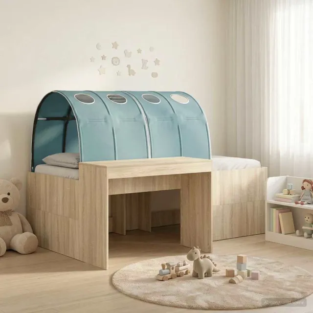 vidaXL Bedframe met tunnel 3 st Sonoma eiken en lichtblauw 80 x 200 cm Bruin