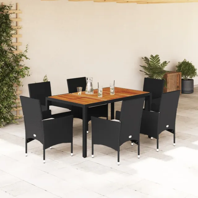 vidaXL 7-delige Tuinset met kussens poly rattan en acaciahout zwart, foto 2