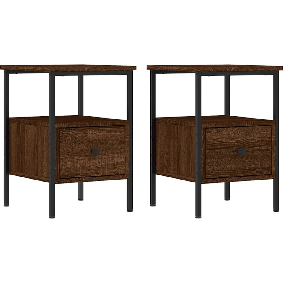 vidaXL Nachtkastjes 2 st 34x36x50 cm bewerkt hout bruin eikenkleur