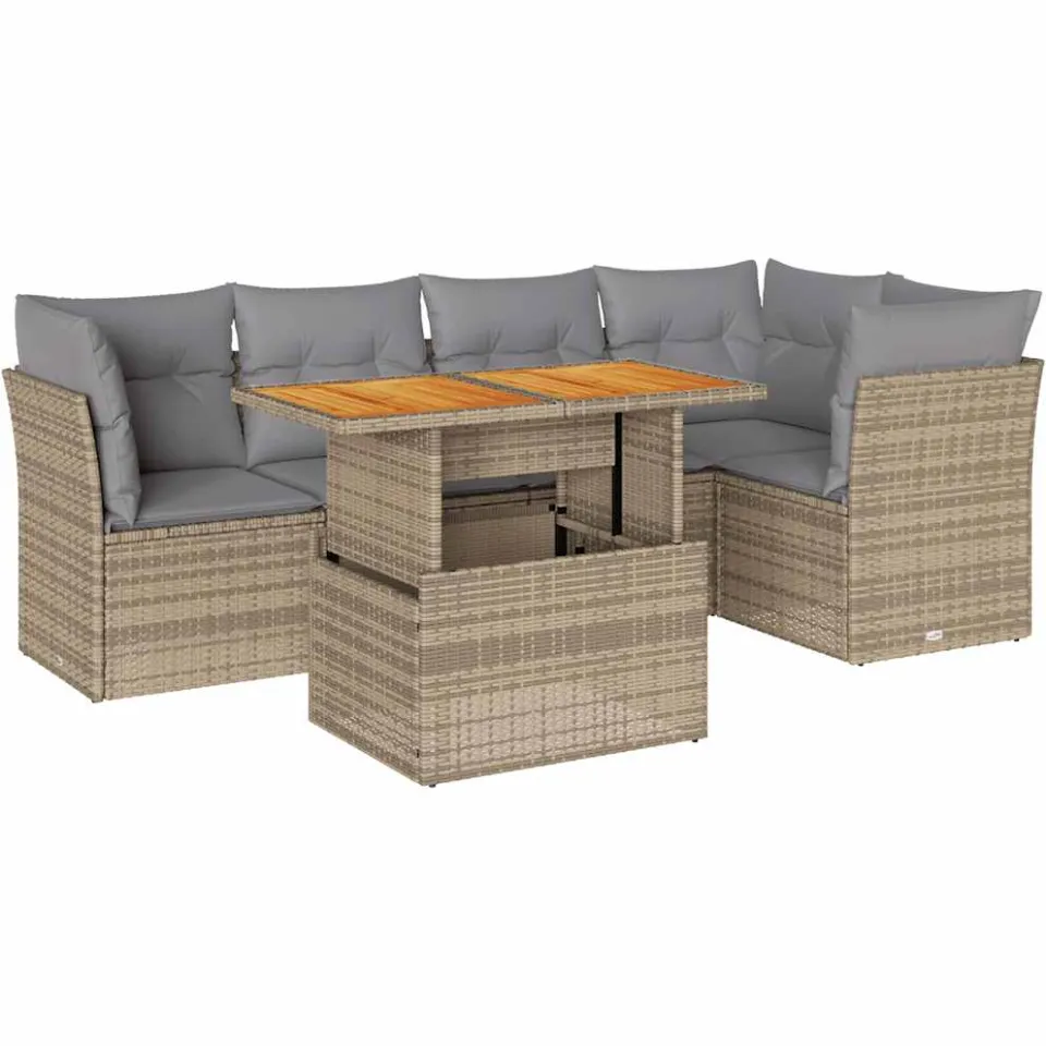 vidaXL 6-delige Loungeset met kussens poly rattan beige, foto 3