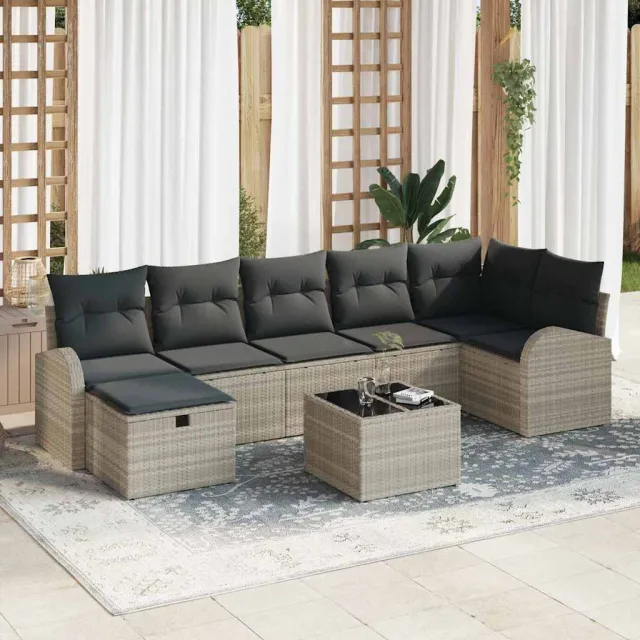 vidaXL Tuin Sofa Set 8 st Lichtgrijs poly rattan, foto 2