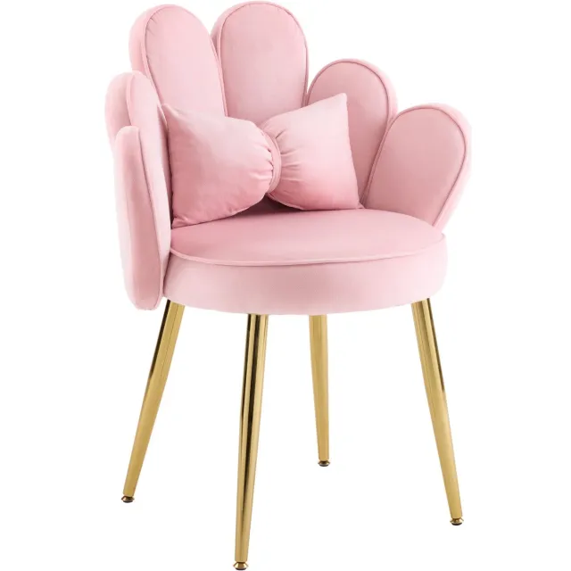 LEADZM Fauteuil - Make-upstoel - Kaptafelkruk Kapstoel – Keukenstoel –Bloemblad rugleuning –Roze Roze Velvet