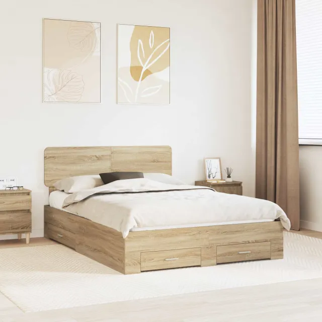 vidaXL Opslag bed met lade Sonoma Eiken 140 x 190 cm Bewerkt hout Bruin