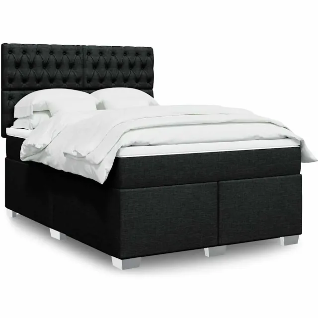 vidaXL Boxspring met matras stof zwart 140x190 cm