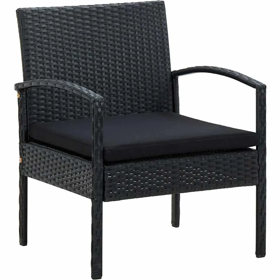 vidaXL 4-delige Loungeset met kussens poly rattan zwart, foto 4
