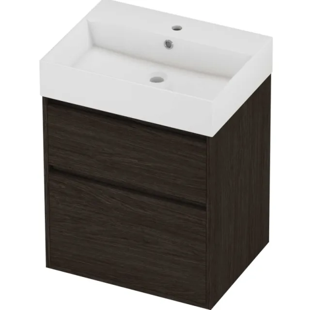 Proline Zara Badmeubelset Porselein Loft 1 Kraangat Greeploos 60x46x78 cm Glans Wit Mokka Oak Eiken