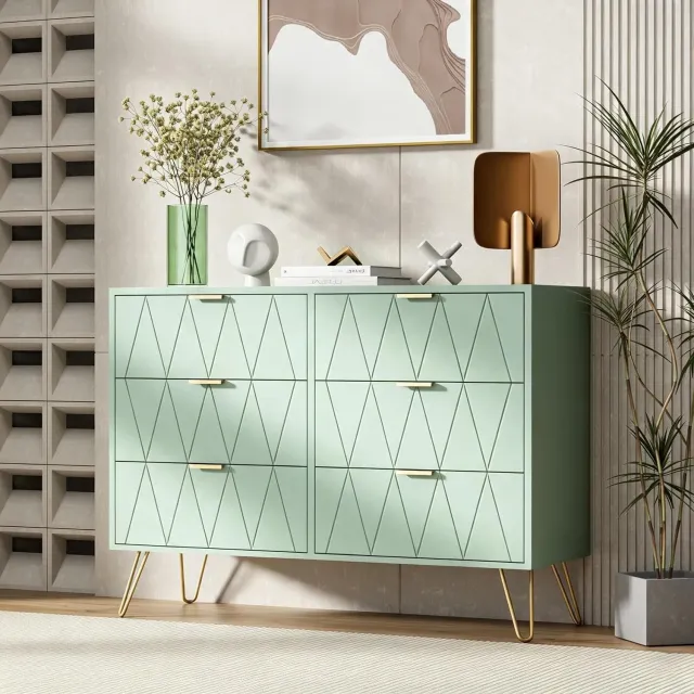 UEV Commode met 6 lades 100x34x73cm Opbergkast (Nieuwstaat) Mintgroen
