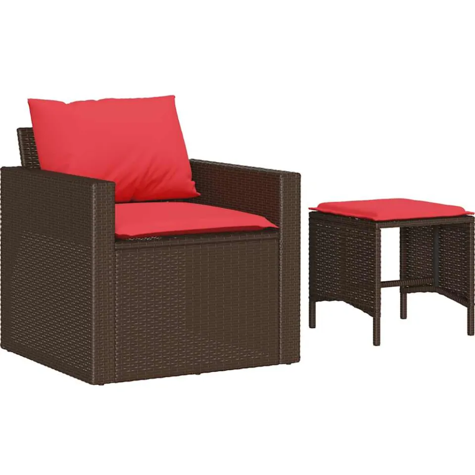 vidaXL 4-delige Loungeset met kussens poly rattan bruin
