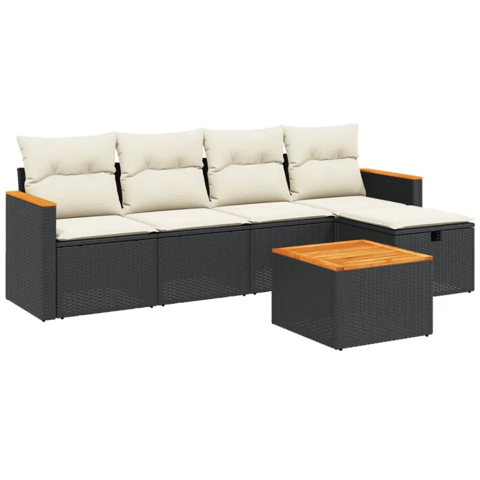 vidaXL 6-delige Loungeset met kussens poly rattan zwart