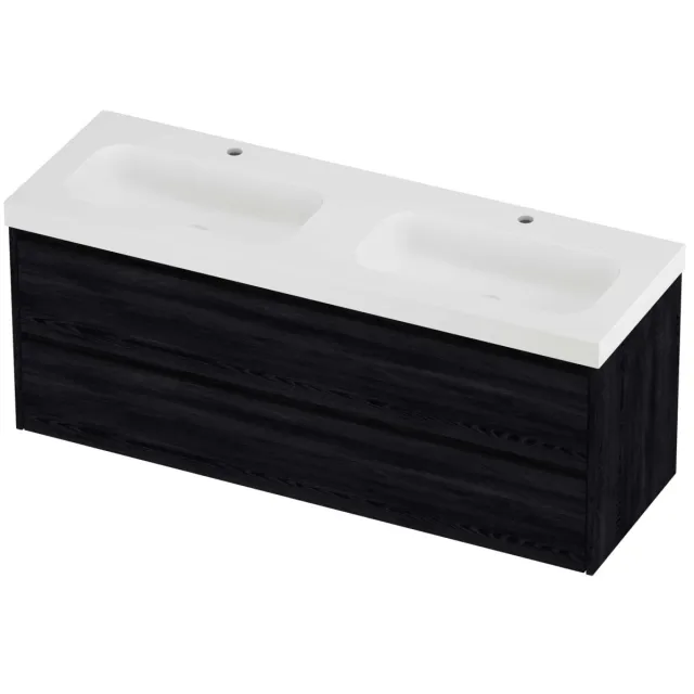 Proline Haga Badmeubelset Polystone Mezza 2 Gaten 140x46x58 cm Mat White Black Oak Eiken