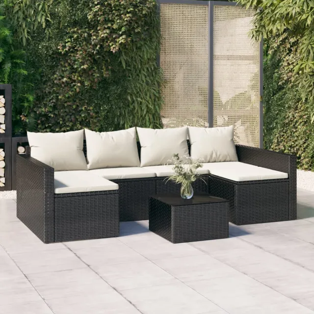 vidaXL 2-delige Loungeset met kussens poly rattan zwart, foto 2