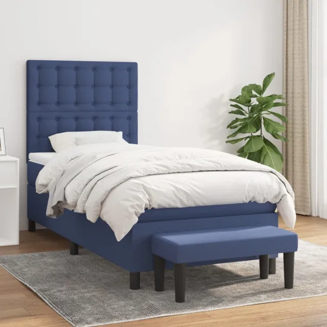 vidaXL Boxspring met matras stof blauw 90x190 cm