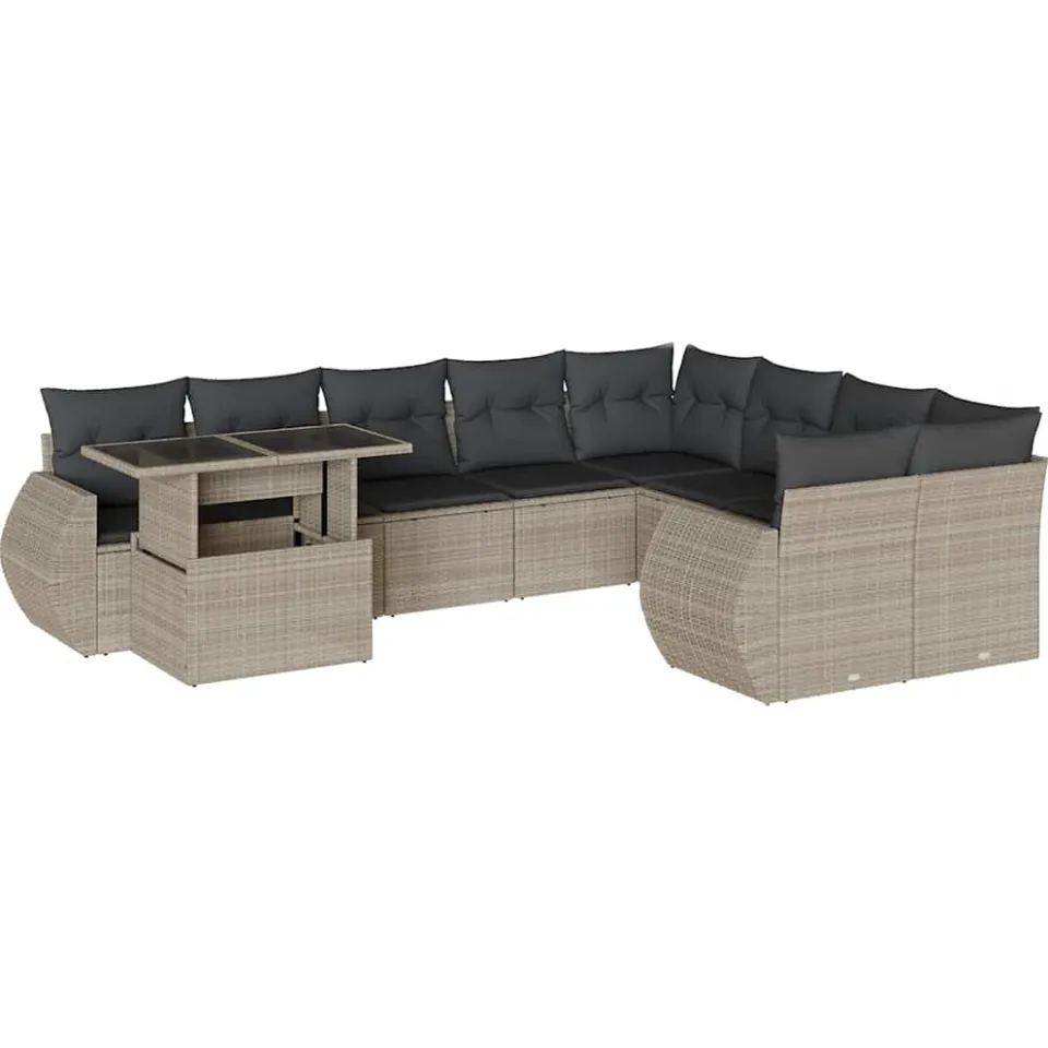 vidaXL 10-delige Loungeset met kussens poly rattan lichtgrijs grijs, foto 3
