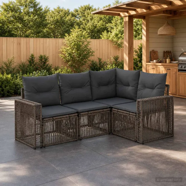 vidaXL Tuinbankenset 4 st 4-zits Grijs en Donkergrijs poly rattan