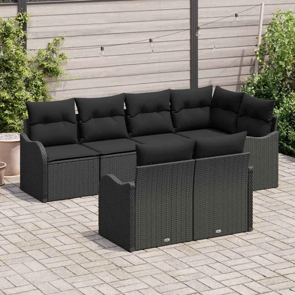 vidaXL Tuin Sofa Set 7 st Zwart poly rattan, foto 3