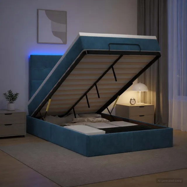 vidaXL Ottoman Bed met Matrassen en LED Donkerblauw 120 x 190 cm