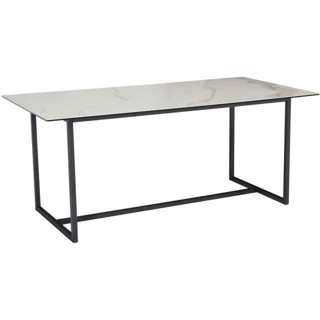 Ervesto Eetkamertafel 180x90x76 cm Glaskeramiek Eettafel Wit Marmeren Look, Keukentafel Groot, Glazen Tafel Rechthoekig, Eettafel Eetkamer met Metalen Poten Bruin