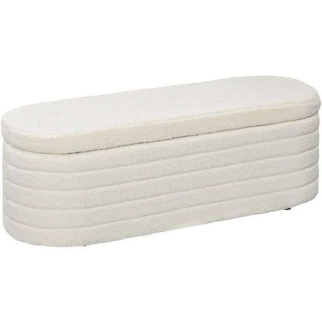 Lunpog Meubels Poefs - Moderne opbergbank 116,5 cm – Stoffen bankje met opbergruimte – Ovale vorm – Crème wit Hockers – Slaapkamer of hal Cremeweiß