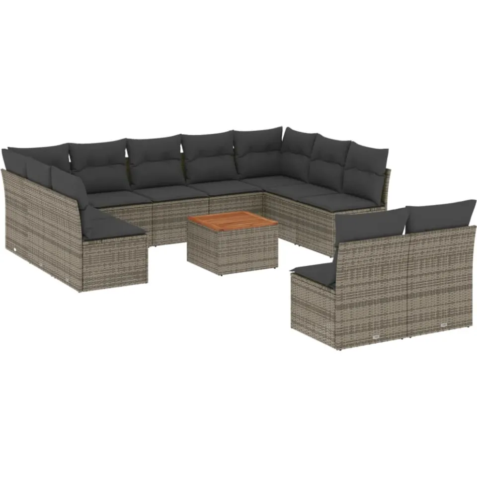 vidaXL 12-delige Loungeset met kussens poly rattan grijs