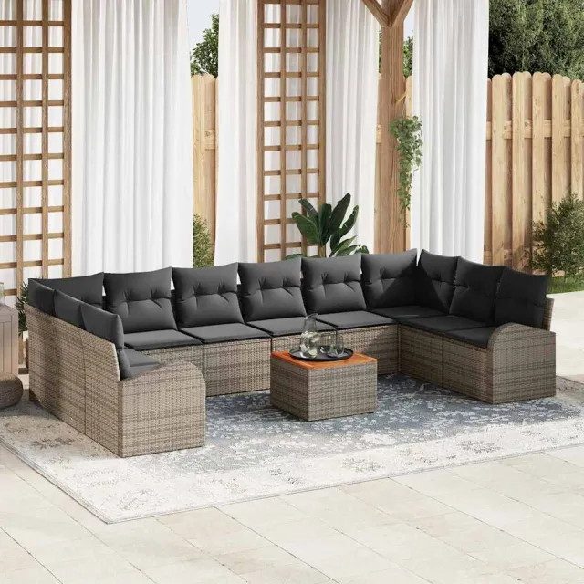 vidaXL Tuinbankenset 11 st Grijs poly rattan, foto 2