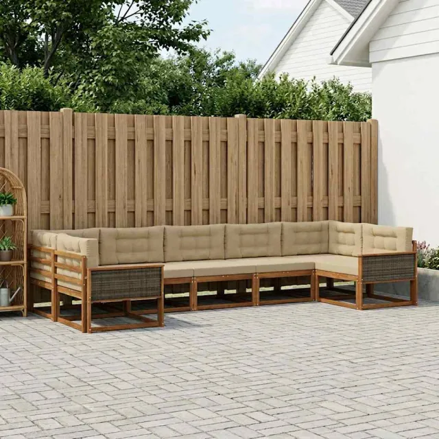 vidaXL Buiten bankenset 7 st 7-zits Natuurlijk en Beige Bruin