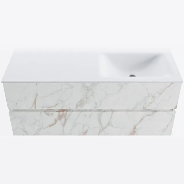 Mondiaz VICA 120cm badmeubel onderkast Carrara 2 lades. Wastafel CLOUD rechts zonder kraangat, kleur Talc. Cararra