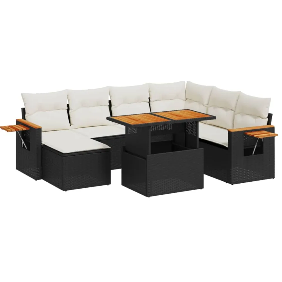 vidaXL 8-delige Loungeset met kussens poly rattan zwart