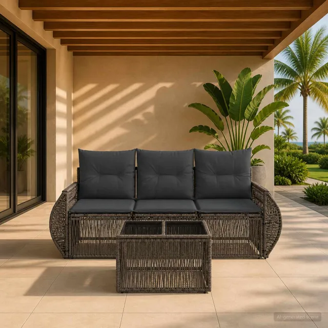 vidaXL Tuinbankenset 4 st Grijs en Donkergrijs poly rattan, foto 2