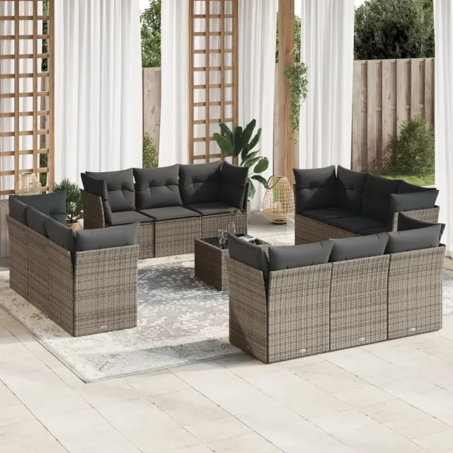 vidaXL 13-delige Loungeset met kussens poly rattan grijs, foto 2