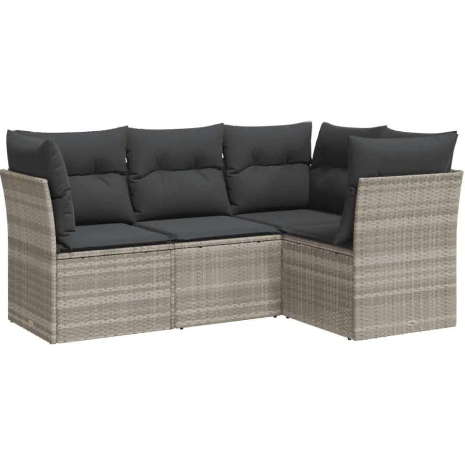 vidaXL 4-delige Loungeset met kussens poly rattan lichtgrijs grijs, foto 3