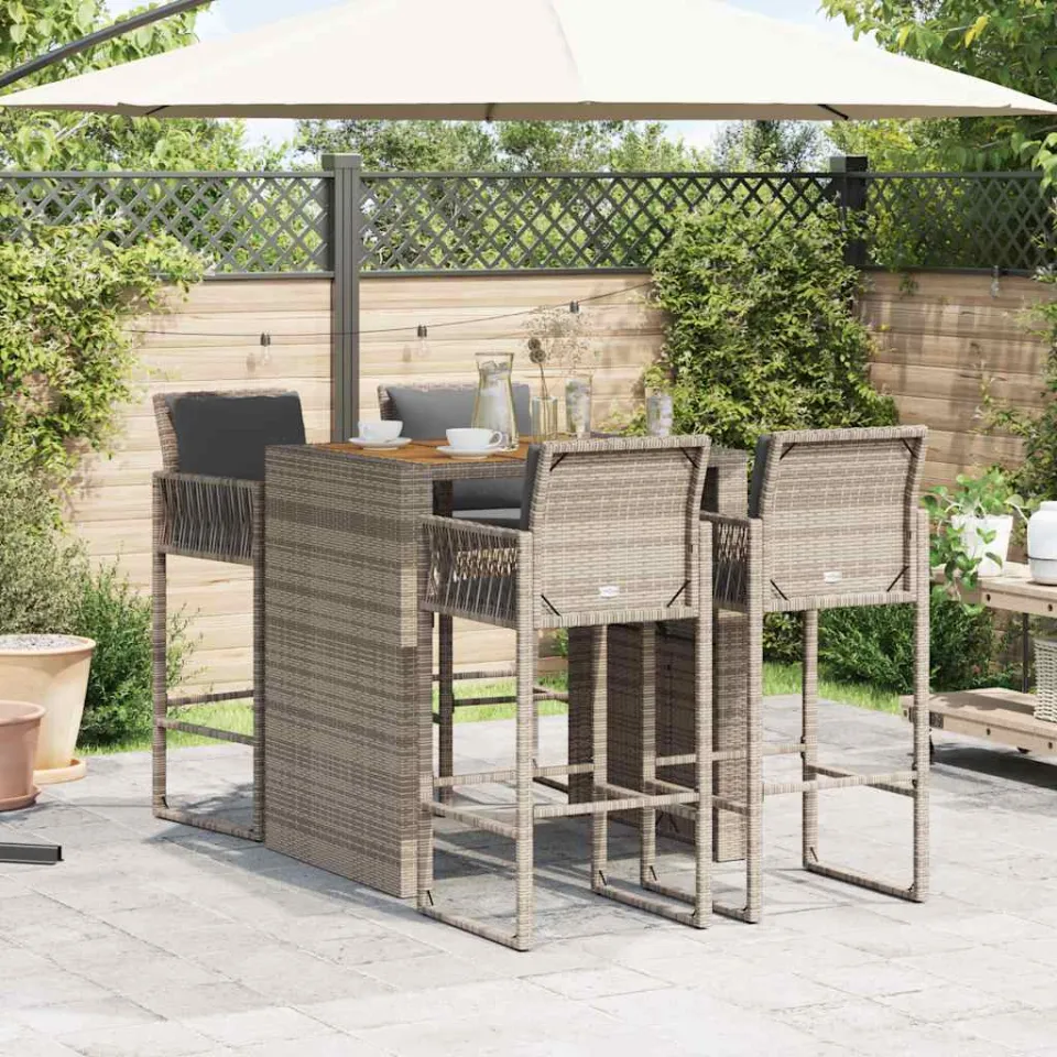 vidaXL 5-delige Tuinbarset met kussens poly rattan acacia grijs, foto 3