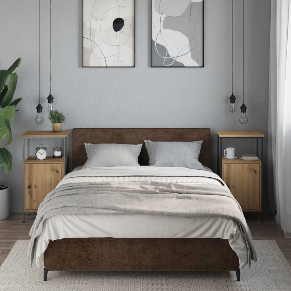 vidaXL Nachtkastjes 2 st 41x31x80cm bewerkt hout artisanaal eikenkleur, foto 2