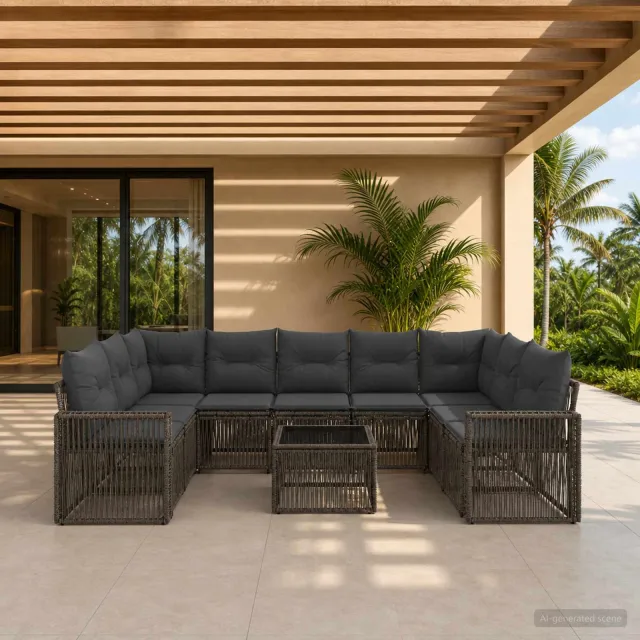 vidaXL Tuinbankenset 10 st Grijs en Donkergrijs poly rattan, foto 2